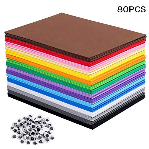 80 PCS EVA Foam Handicraft Sheets, Craft Foam Sheets Assorted Colorful for Craft Projects,Kids DIY Projects Classroom Parties and More（16 Colors - 8.25 x 5.8 inches）