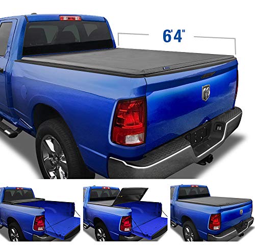 Tyger Auto TG-BC3D1011 T3 Soft Tri-Fold Black 6'4' Bed 2002-2018 Ram 1500 2019-2020 Classic 2003-2020 2500 3500 Without RamBox or Not Fit with Utility Rails Truck Box Tonneau Cover