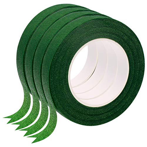 4 Rolls Floral Tape for Bouquet Stem Wrap and Florist Craft Projects Decorations（Dark Green）