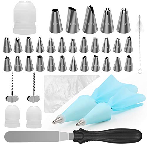 Kootek 58 Pieces Cake Decorating Kits Supplies with 29 Numbered Icing Tips, 22 Pastry Bags, 1 Icing Spatula, 3 Reusable Couplers, 2 Flower Nails Frosting Kit Baking Tool DIY Cupcakes Cookies