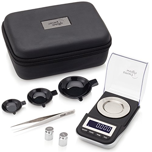 Smart Weigh Premium High Precision Digital Milligram Scale with Case, Tweezers, Calibration Weights and Three Weighing Pans, 50 x 0.001grams
