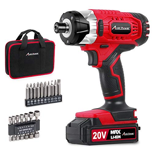 Impact Driver Kit, 1590 in-lbs 20V MAX Cordless 1/4' Hex Impact Drill, Variable Speed, with 14Pcs Sockets, 10Pcs Driver Bits and Tool Bag, Avid Power