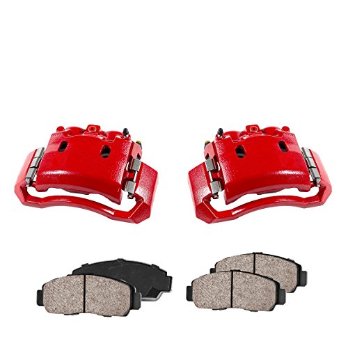 Callahan CCK01158 [2] FRONT Performance Loaded Powder Coated Red Caliper Assembly + Quiet Low Dust Ceramic Brake Pads