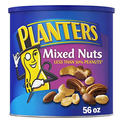 Planters Mixed Nuts With Sea Salt, 56 oz. Resealable Canister - Roasted Nuts: Less Than 50% Peanuts, Almonds, Cashews, Pecans & Hazelnuts - Good Source Of Protein, Fiber & Healthy Fats - Kosher