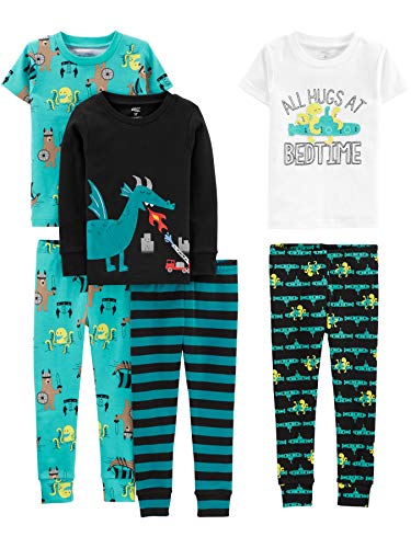 Simple Joys by Carter's Boys' Little Kid 6-Piece Snug Fit Cotton Pajama Set, Dragons/Igauana, 5