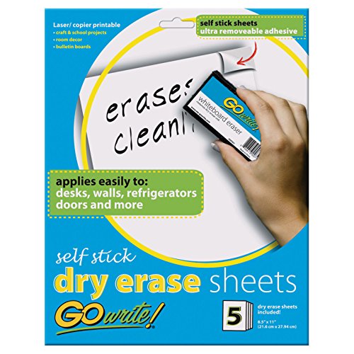 GoWrite! Dry Erase Sheets, Self-Adhesive, 8-1/2' x 11', White, 5 Sheets