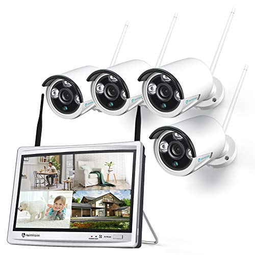 HeimVision HM243 1080P Wireless Security Camera System with 12 inch LCD Monitor, 8CH NVR 4Pcs Outdoor/Indoor WiFi Surveillance Cameras with Night Vision, Waterproof, Motion Detection, No Hard Drive