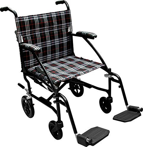 Drive Medical Fly Lite Ultra Lightweight Transport Wheelchair, Black Frame, 16.5 lbs