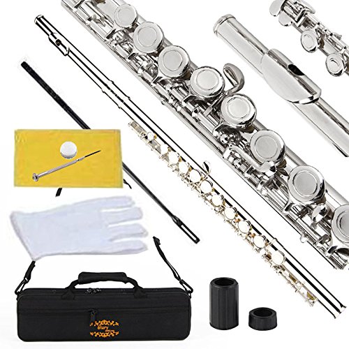 Glory Closed Hole C Flute With Case, Tuning Rod and Cloth,Joint Grease and Gloves Nickel Siver-More Colors available,Click to see more colors