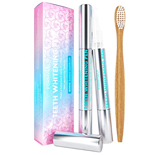 Pack of 2 Teeth Whitening Pen 4ml + Bamboo Toothbrush Professional Safe with 35% Carbamide Peroxide Gel Effective Painless Natural No Sensitivity Premium Beautiful White Smile Treatments Formulated