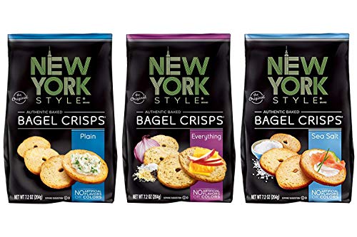 New York Style Bagel Crisps PLAIN, SEA SALT, EVERYTHING -(Pack of 3) Convenient Variety - 7.2 ounce