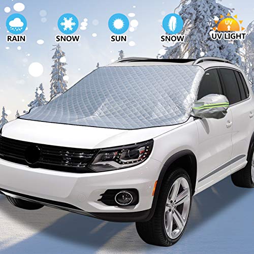 Vodche Car Windshield Snow Cover with Rearview Mirror Cover, 4 Layers of Protection and Embedded Magnets for Waterproof, Sunshade, Antifrost, Extra Large Size Fits Most Vehicles and SUVs