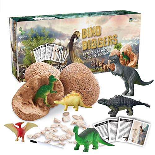 Dinosaur Toys, Dino Egg Dig Kit for Kids - Break Open 12 Unique Dinosaur Eggs and Discover 12 Cute Dinosaurs - Easter Archaeology Science STEM Toys - Best Crafts Gifts for Boys & Girls Age 3, 4, 5, 6