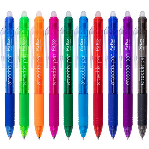 ParKoo Retractable Erasable Gel Pens Clicker, Fine Point, Assorted Color Inks for Drawing Writing, 10-Pack