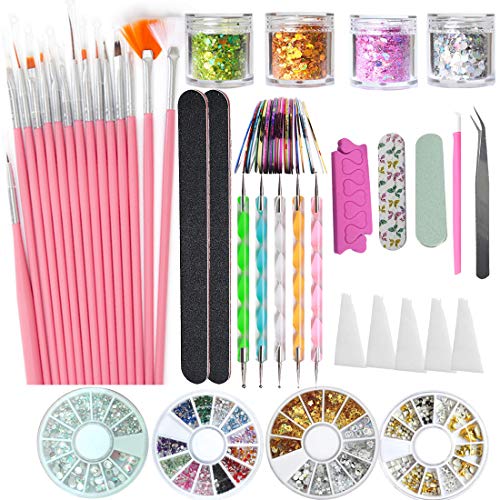 Nail Art Kit AB Rhinestones Charms Glitter Sequins Diamonds Studs Rivets Gems Dotting Pen Brushes Tools Striping Line Tape Beauty Accessories Nail Decoration Set