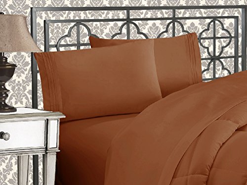 Elegant Comfort Luxurious 1500 Thread Count Egyptian Three Line Embroidered Softest Premium Hotel Quality 4-Piece Bed Sheet Set, Wrinkle and Fade Resistant, Queen, Bronze