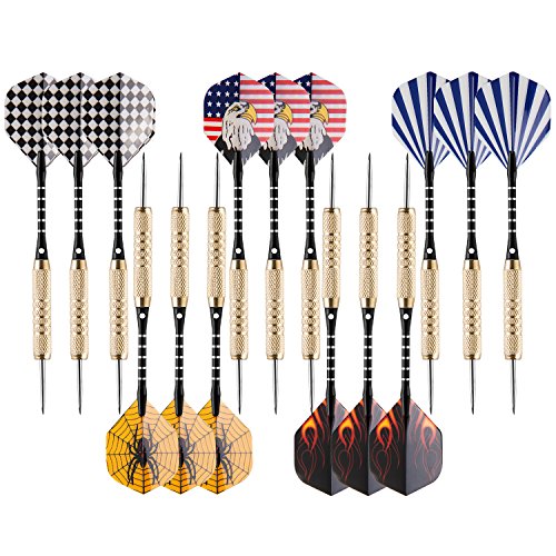 UZOPI 15 Packs Steel Tip Darts 18 Grams with Dart Sharpener and 3 Extra Flights, Aluminum Shafts & Brass Barrels, Levels in Every Rec Room, Man Cave, Bar and Game Room