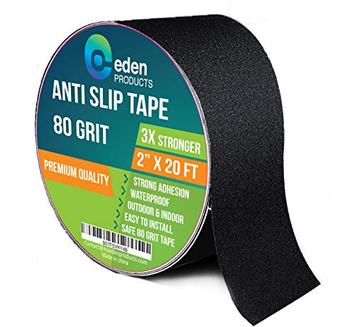 EdenProducts Industrial 2 Inch x 20 Foot Grip Tape Strips, Anti Slip Traction Grit Non Slip, Outdoor Best Non Skid Stair Treads, High Traction Friction Abrasive Adhesive for Stairs Step – Black