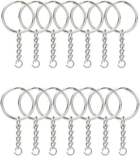 KINGFOREST 100PCS Split Key Ring with Chain 1 inch and Jump Rings,Split Key Ring with Chain Silver Color Metal Split Key Chain Ring Parts with Open Jump Ring and Connector.