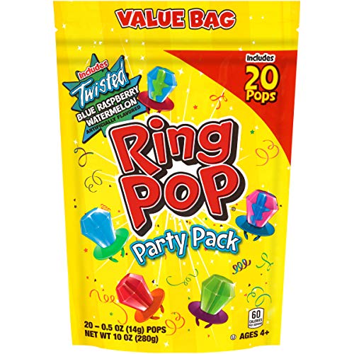 Ring Pop Individually Wrapped Bulk Lollipop Variety Halloween Party Pack – 20 Count Lollipop Suckers w/ Assorted Flavors - Fun Candy for Halloween Parties and Trick or Treating Bags