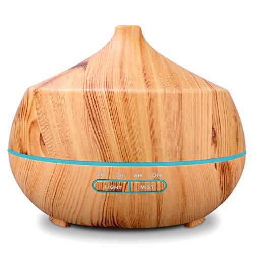 RENWER Essential Oil Diffuser, 400ml Wood Grain Ultrasonic Cool Mist Humidifier, Diffuser for essential oils, 4 Timer 7 Color LED Lights Waterless Auto Shut-off for Yoga/Spa/Bedroom (1)