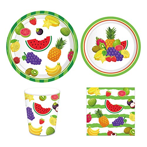 CC HOME Tutti Frutti Party Tableware set,Serves 16 - Includes Plates,Cups and Napkins for Baby Shower,Birthday Party, Wedding Party Decorations