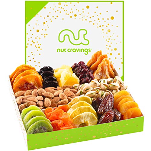 Nut & Dried Fruit Gift Basket Assortment, White Box (12 Mix) - Variety Care Package, Birthday Party Food, Holiday Arrangement Platter, Healthy Kosher Snack Tray for Families, Women, Men, Adults