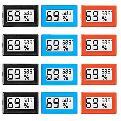 12 Pack Mini Digital Electronic Temperature Humidity Meters Gauge Indoor Thermometer Hygrometer LCD Display Fahrenheit (℉) for Humidors, Greenhouse, Garden, Cellar, Fridge, Closet