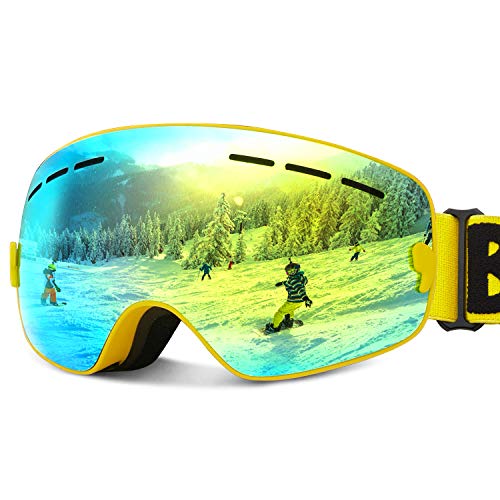 JOJO LEMON Ski Goggles for Kids Over Glasses Boys Girls Snow Sport Goggle for Teenagers Child Snowboarding Clear Uv Protection VLT 8%