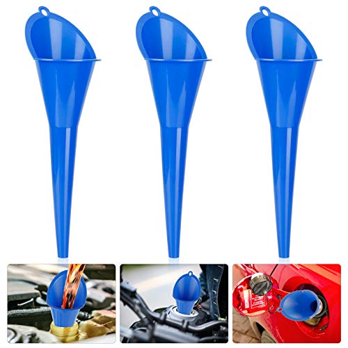 Fancytimes 3 Pack Automotive Funnel for Oil Gas Lubricants and Fluids Oil Funnel with Long Stem (Blue)