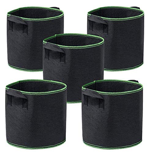 Garden4Ever 5-Pack 5 Gallon Grow Bags Heavy Duty Container Thickened Nonwoven Fabric Plant Pots with Handles