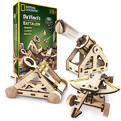 NATIONAL GEOGRAPHIC Construction Model Kit – Build 3 Wooden 3D Puzzle Models, Learn about Da Vinci’s Improved Designs, Craft Kits are a Perfect Gift for Girls and Boys, an AMAZON EXCLUSIVE Science Kit