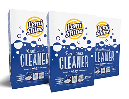 Lemi Shine Natural Lemon Multi-Purpose Appliance Cleaner, 9 Pack Powder Packets for Washing Machine, Dishwasher, Garbage Disposal ( 3 ct 7.5 oz Pouches per Box) 3 pack Bundle