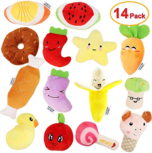 LEGEND SANDY 14 Pack Dog Squeaky Toys Cute Stuffed Plush Fruits Snacks and Vegetables Dog Toys for Puppy Small Medium Dog Pets