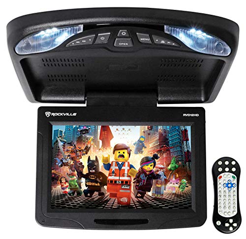 Rockville RVD12HD-BK 12 inch Black Flip Down Car Monitor with DVD/USB/SD Player + Games (RVD12HD-BK v2)