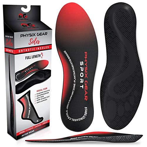 Physix Gear Sport Full Length Orthotic Inserts with Arch Support - Best Insoles for Plantar Fasciitis, Running, Flat Feet, Heel Spurs & Foot Pain - Men & Women 1PAIR M