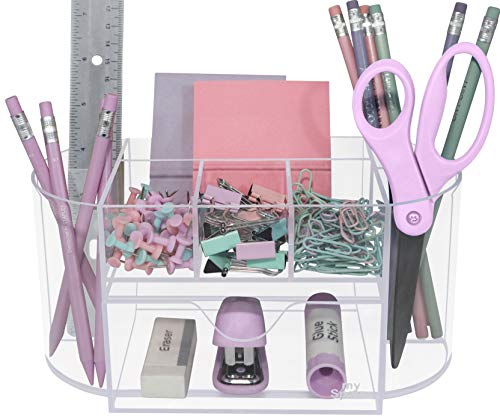 Acrylic Desk Organizer for Office Supplies and Desk Accessories Pen Holder Clear Office Organization Desktop Organizer for Room College Dorm Home School (Clear)