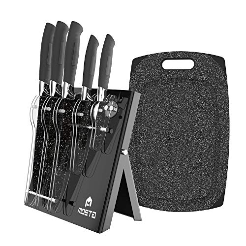 MOSTA Ceramic Coated Knife Block Set with 16Pc or 5Pc Kitchen Knives, Chef Knife,Bread Knife,Steak Knife,Chopper Knife,Butter Knives,Cheese Knife,Pizza Knife,Acrylic Stand,Scissors