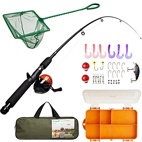 Lanaak Kids Fishing Pole and Tackle Box - with Net, Travel Bag, Reel and Beginner’s Guide - Rod and Reel Kit for Boys, Girls, or Youth
