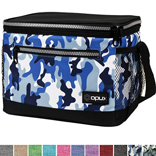 OPUX Premium Lunch Box, Insulated Lunch Bag for Men Women Adult | Durable School Lunch Pail for Boys, Girls, Kids | Soft Leakproof Medium Lunch Cooler Tote for Work Office | Fits 8 Cans (Blue Camo)