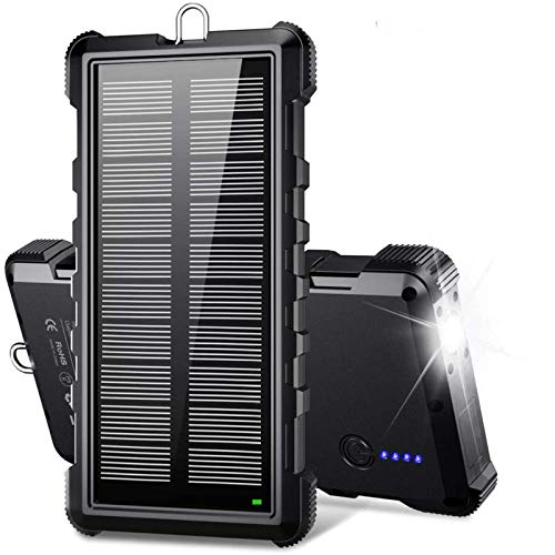 Portable Solar Charger, BEARTWO 24000mAh Solar Power Bank Panel Charger with 2 USB Outputs External Battery Pack High-Speed & Capacity Solar Phone Charger for Camping Outdoor for iOS Android (Black)