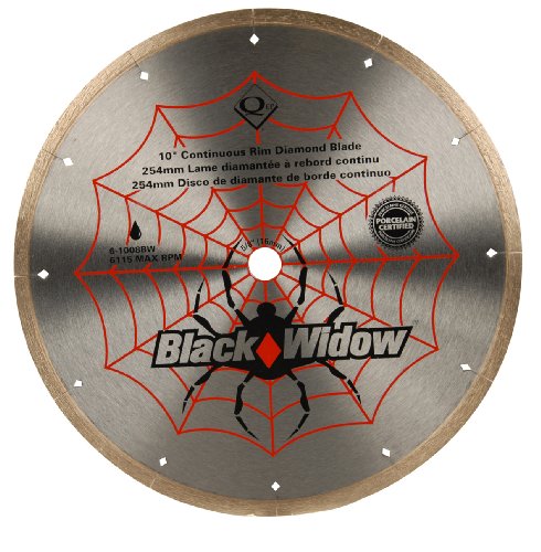 QEP 6-1008BW Black Widow 10' Wet Tile Saw Micro-Segmented Diamond Blade for Porcelain, Marble, Granite & Ceramic Tile, 5/8' Arbor, Wet Cutting, 6115 Maximum Rpm