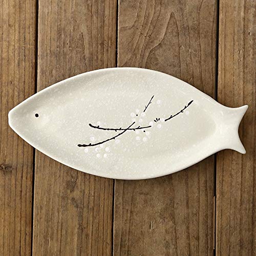 SEYMM 16-inch fish-shaped plate Japanese style dish and wind tableware underglaze hotel restaurant ceramic plate home big fish plate SEYMM (Color : Blueberry, Size : 16 inches)