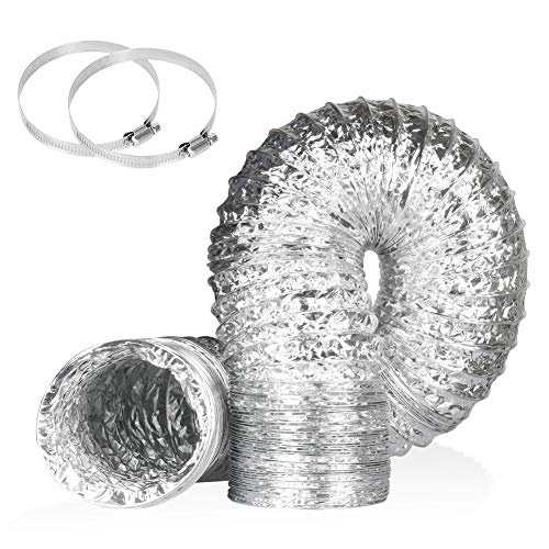 8Inch 10FT Long Flexible Aluminum Air Ducting, Heavy-Duty 4 Layer Dryer Vent Hose, Dryer Duct for HVAC Ventilation,Duct Fan Systems, 2 Stainless Steel Clamps Include