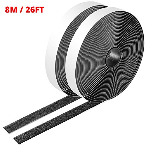 Sticky Back Hook and Loop Tape Roll 26 Feet Black Sticky Back Tape Double Sided Removable Hanging Strips for Indoor Outdoor Home School Office Use Tape Self Adhesive Hook and Loop (0.8in/8M)