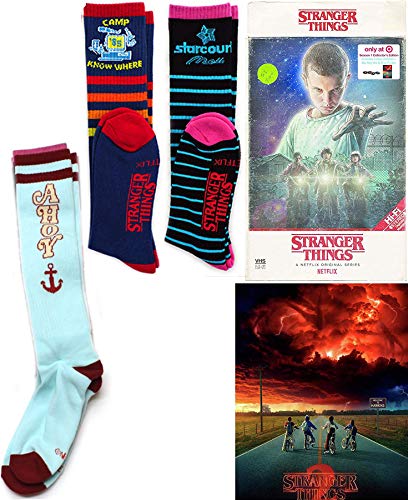 Ahoy! Hawkins Season 1 Stranger Things in 4K Blu Ray Exclusive VHS Retro Package with Poster + Tube Tube Socks Camp Know where + StarCourt Mall & Scoops 3 pack Netflix Series 2 items Set