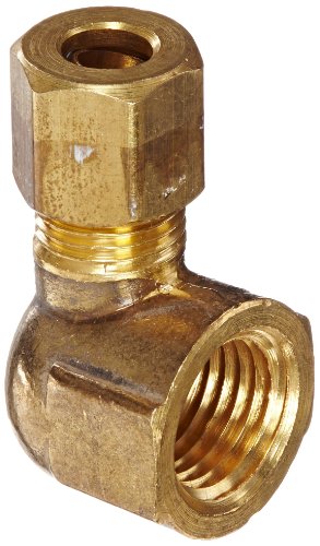 Anderson Metals 50070 Brass Compression Tube Fitting, 90 Degree Elbow, 1/4' Tube OD x 1/4' NPT Female Pipe