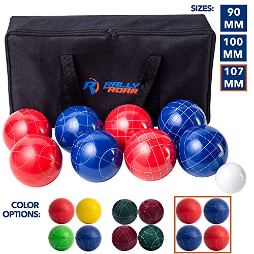 Bocce Ball Game Set for Adults, Families – 107 mm - Complete Bocce Yard and Lawn Games with Carrying and Storage Case by Rally and Roar - Fun Outdoor, Backyard, Family, Beach Game