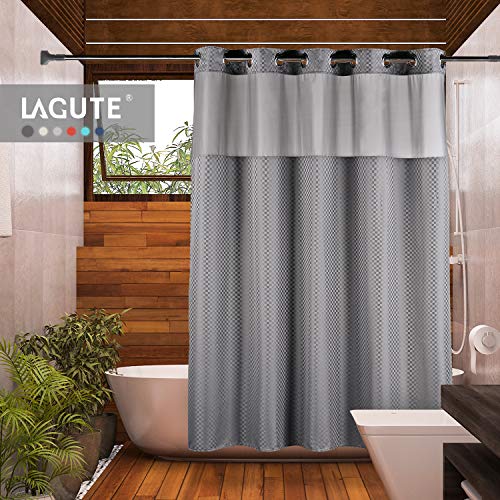 Lagute SnapHook Hook Free Shower Curtain with Snap-in Liner & See Through Top Window | Hotel Grade, Machine Washable & Water Repellent | 71Wx74L, Gray