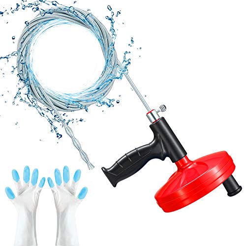 Drain snake,Duth Plumbing Snake Drain Auger, 25 Feet Heavy Duty Professional Flexible Clog Remover for Bathtub, Kitchen, Bathroom and Shower Sink, Comes with Gloves